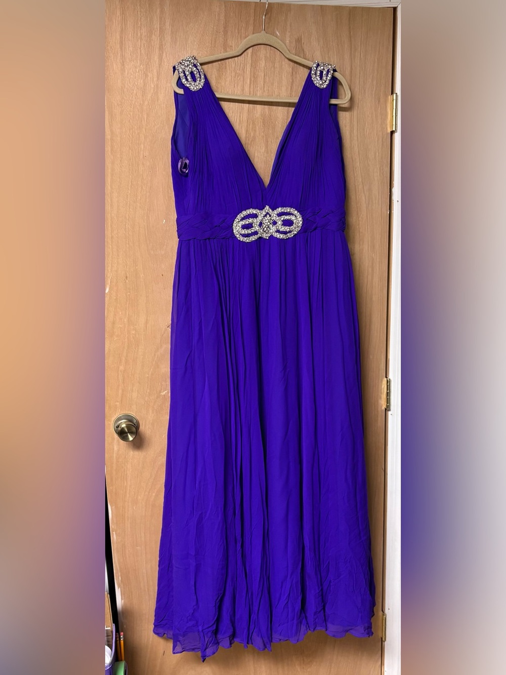 Terani Couture Royal Purple Beaded V-Neck Maxi Gown